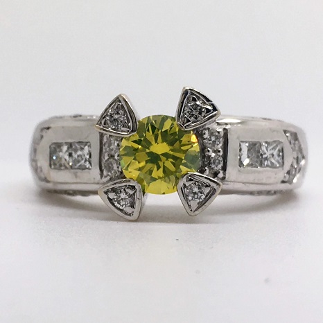 1.5 Carat Fancy Greenish-Yellow Round-Cut Diamond Engagement Ring in 18k White Gold